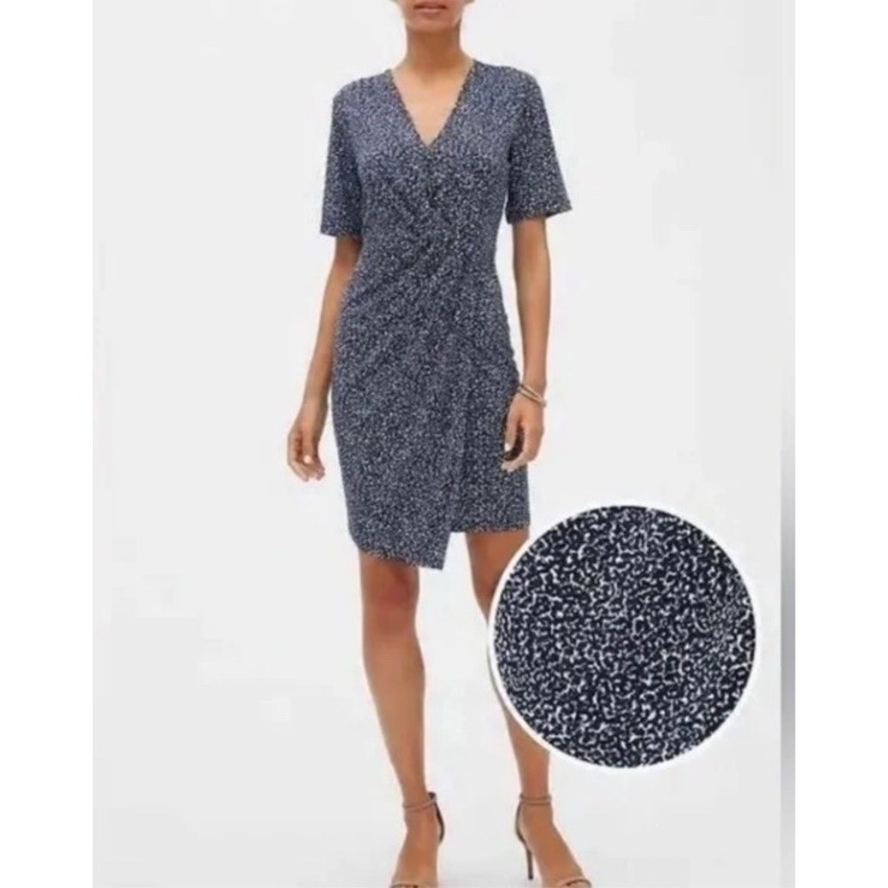 Banana Republic Womens Short Sleeve V-Neck‎ Speckled Faux Wrap Navy Dress Small